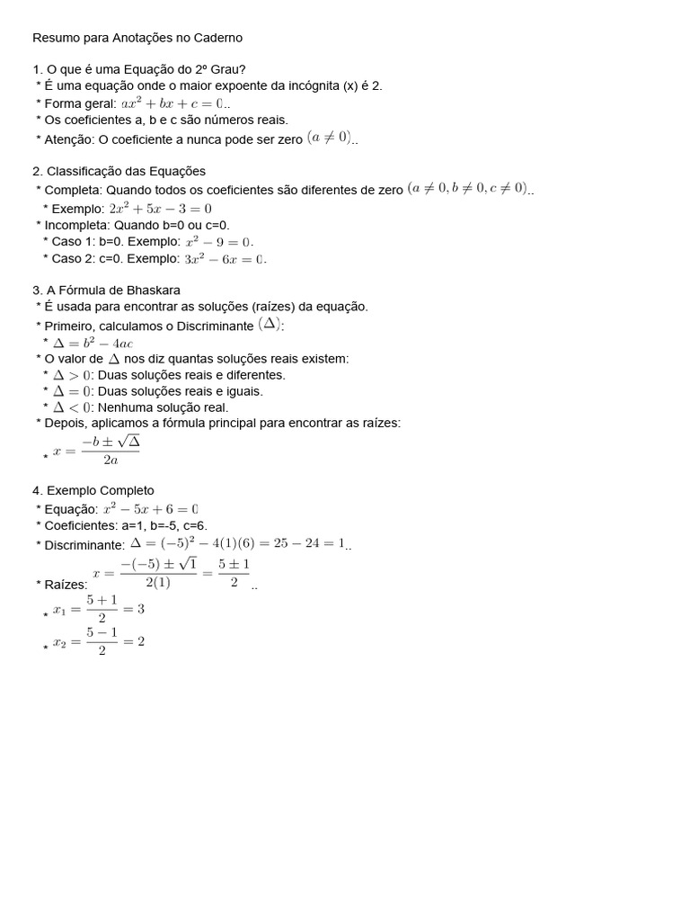 Resumo Equação 2º Grau | PDF