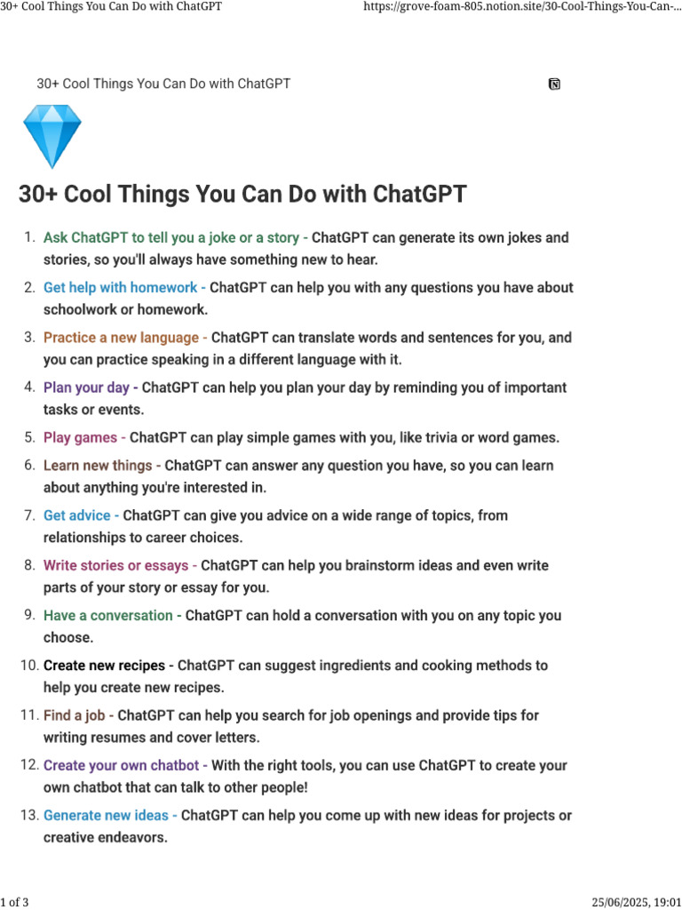 30+ Cool Things You Can Do With ChatGPT | PDF
