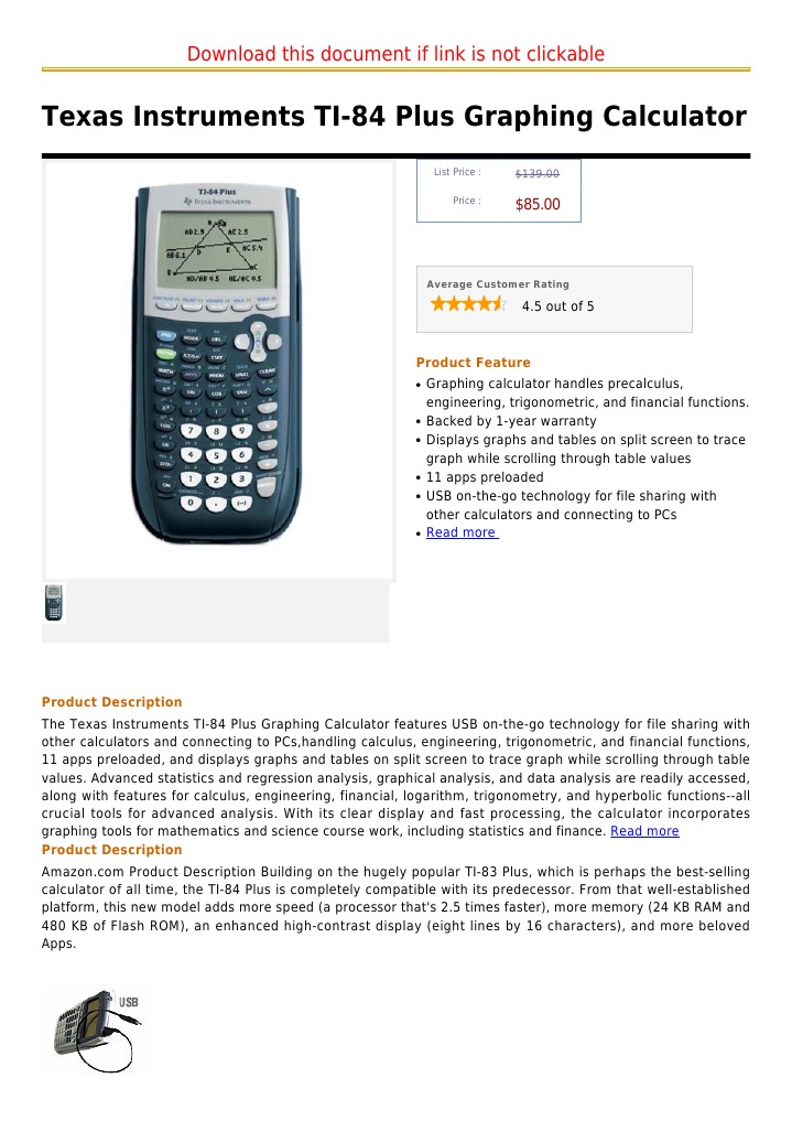 Texas Instruments TI84 Plus Graphing Calculator Calculator Classes