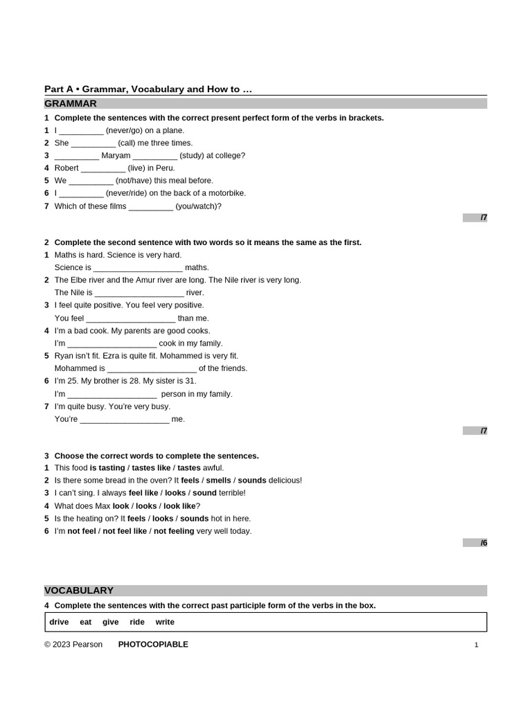 Grammar and Vocabulary Exercises Guide | PDF | Linguistics | Semantic Units