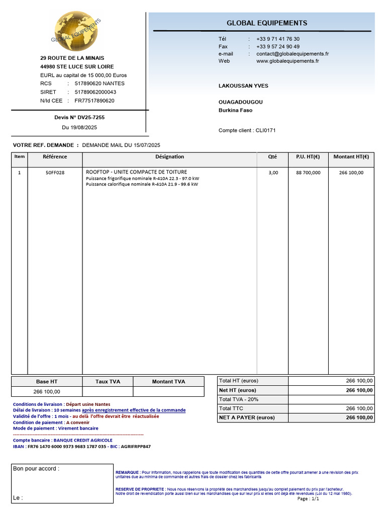 Devis DV25-7255 Du 19-08-2025 | PDF | Taxe sur la valeur ajoutée | Business