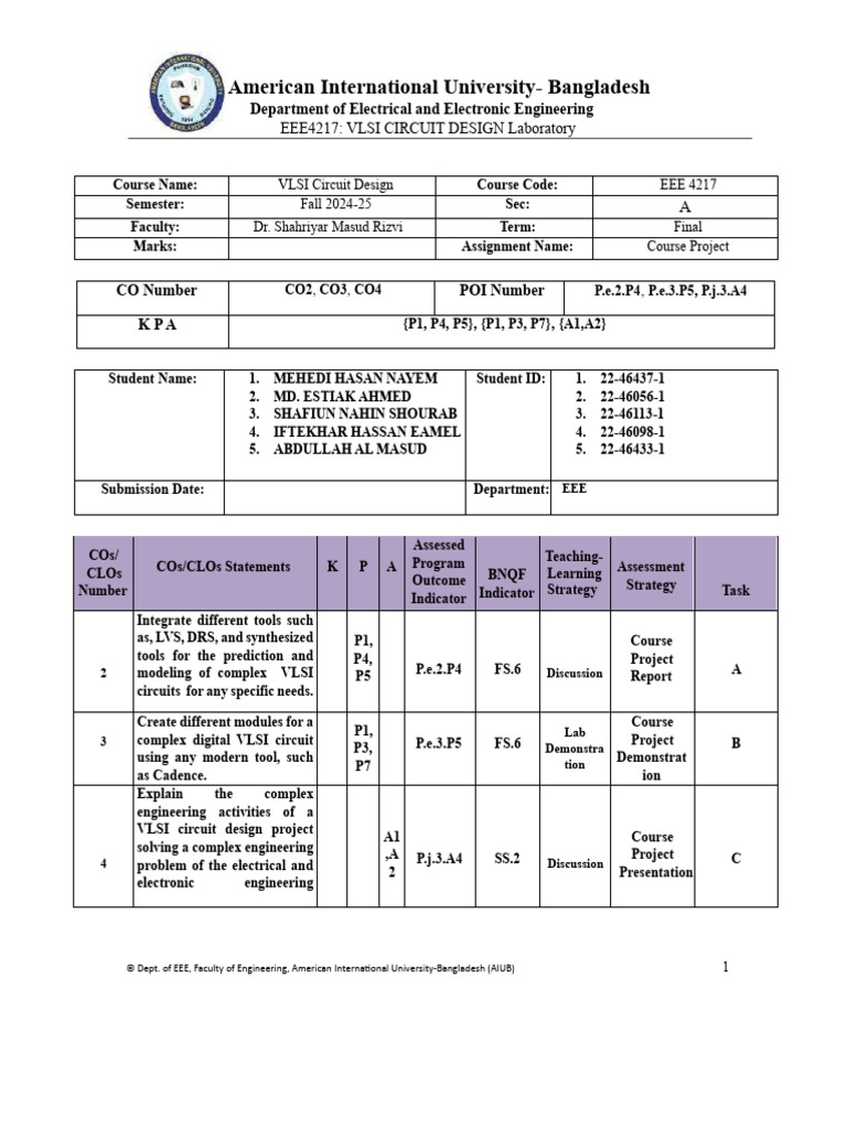 VLSI Circuit Design Project Report | PDF | Cmos | Electronic Circuits