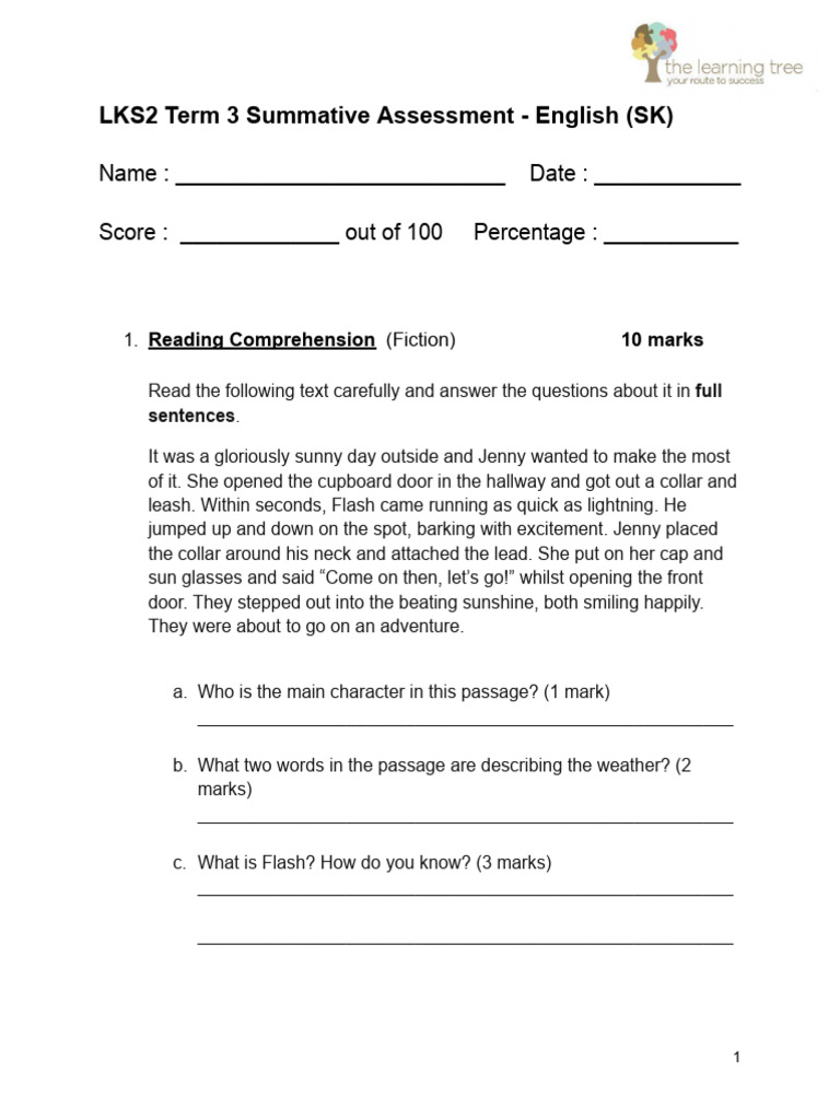 LKS2 English Assessment Term 3 | PDF | Linguistics