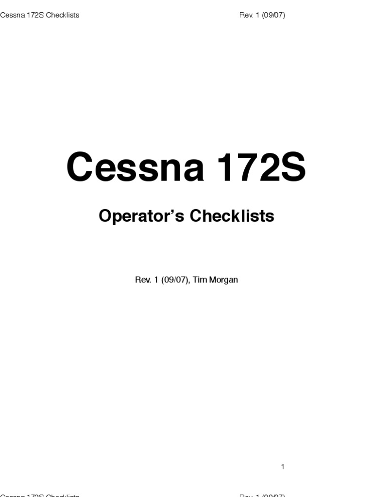 Cessna 172S Operator's Checklists | PDF | Throttle | Flap (Aeronautics)