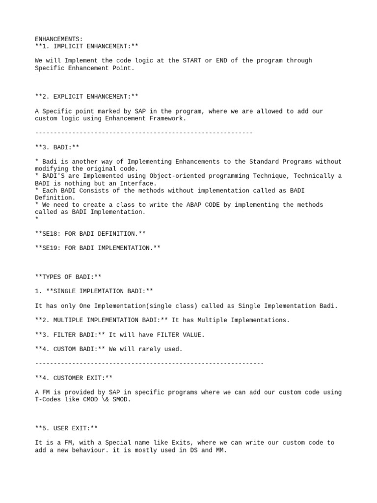BADI Enhancements in SAP ABAP | PDF
