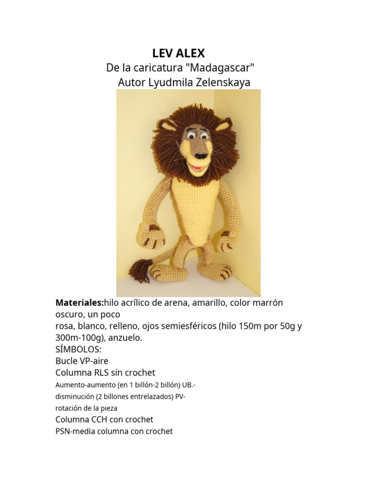 Teje a Alex, el león de Madagascar | PDF