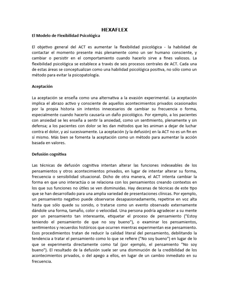 Introducción al Modelo HEXAFLEX en ACT | PDF | Pensamiento | Terapia de ...