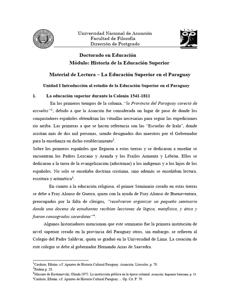 Historia de la Educación Superior en Paraguay | PDF