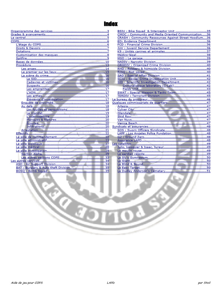 Aide de jeu pour COPS LAPD | PDF | Criminologie | Forces de l'ordre