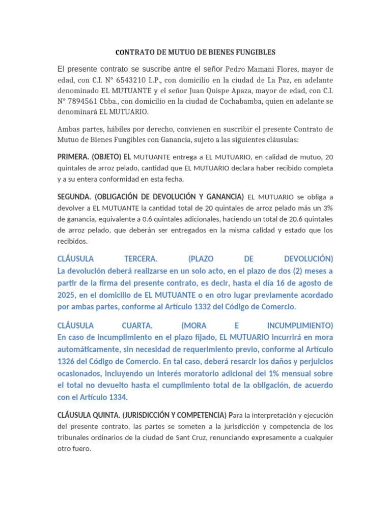 Contrato Mutuo Final | PDF