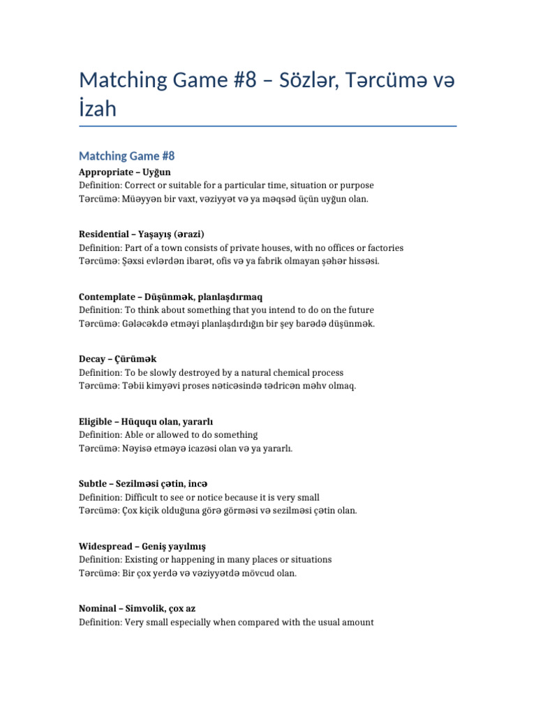 Matching Game 8 | PDF