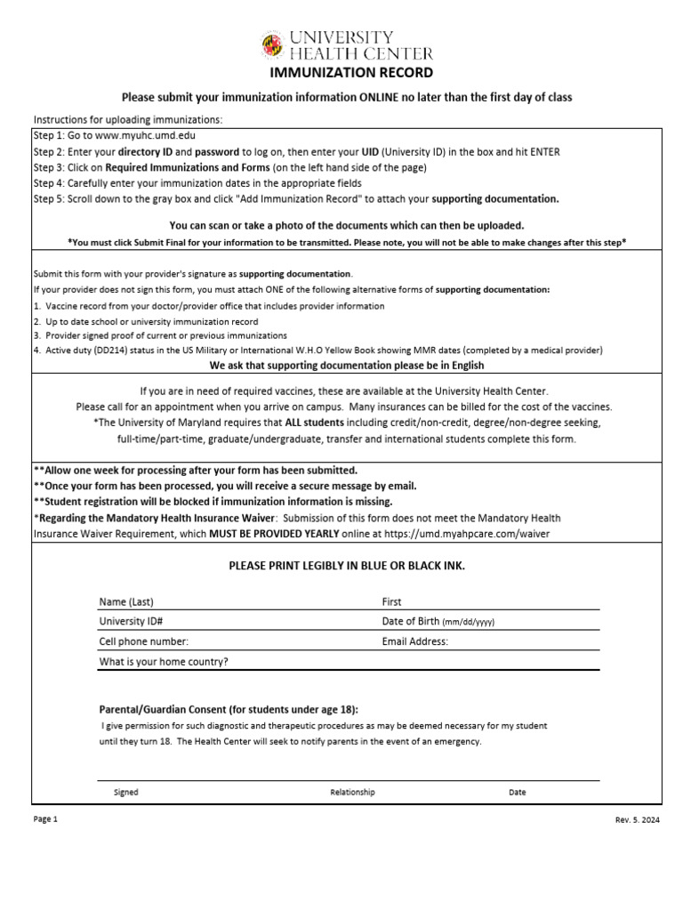 UMD Immunization Record Submission Guide | PDF | Tuberculosis | Public ...