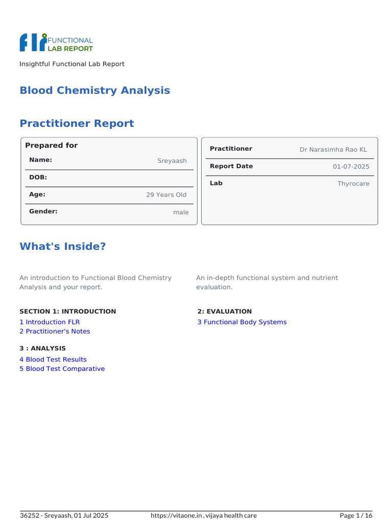 Functional Blood Chemistry Report | PDF | Bile | Cholesterol