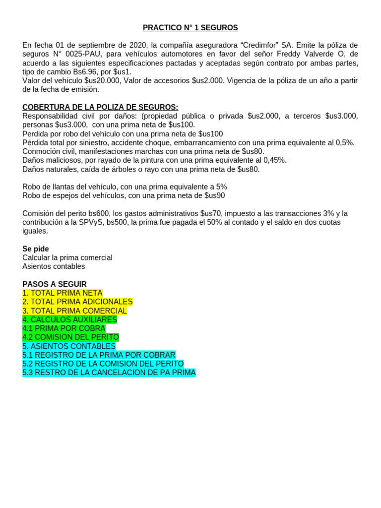 Practico Contabilidad de Seguros | PDF | Seguro | Póliza de seguros