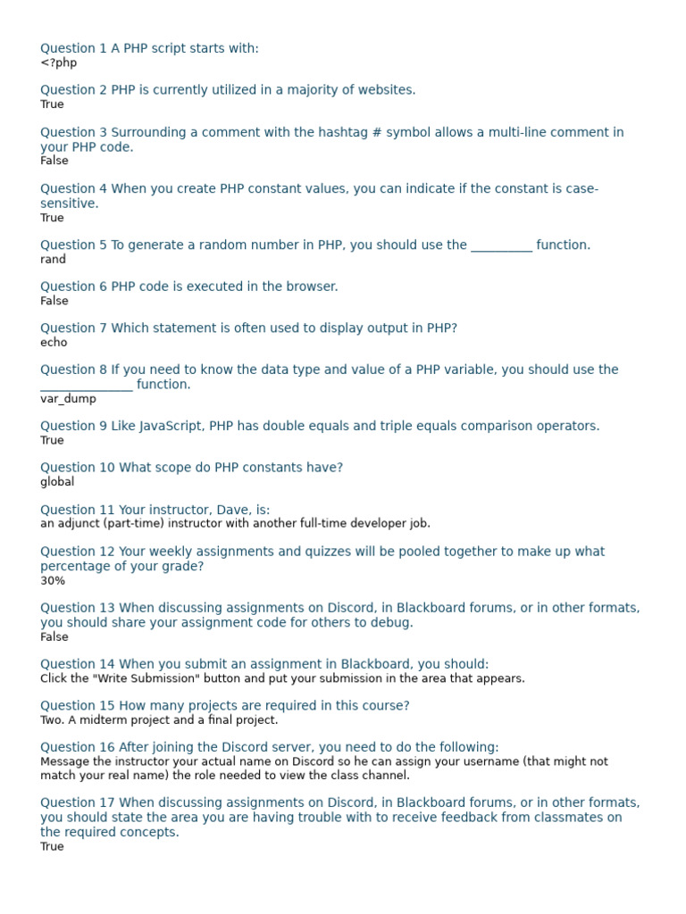 Back-End All Quiz Questions | PDF | Php | Software Development