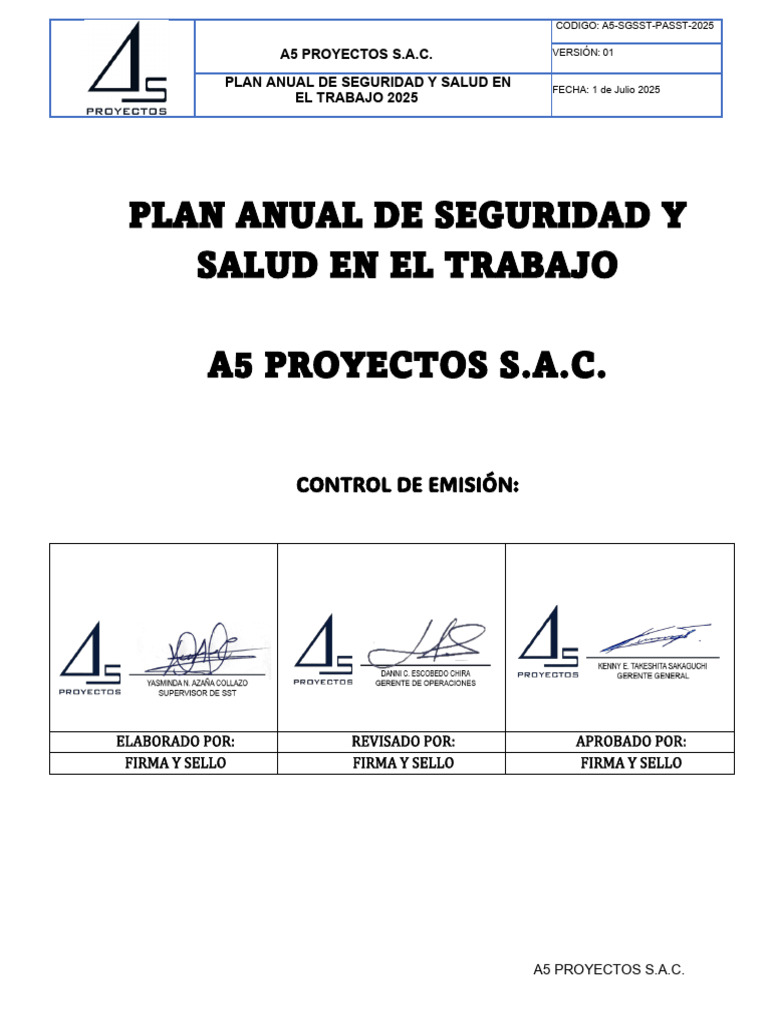Plan Anual de Seguridad y Salud en El Trabajo A5 2025 | PDF | Seguridad ...