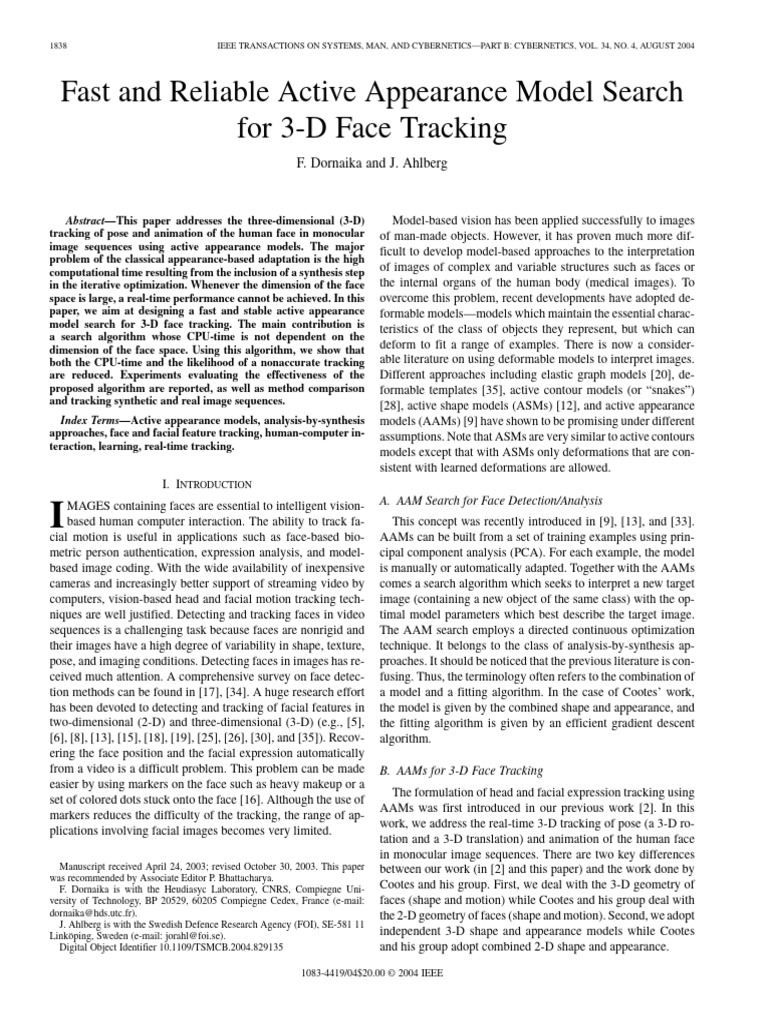 Fast and Reliable Active Appearance Model Search For 3-D Face Tracking ...