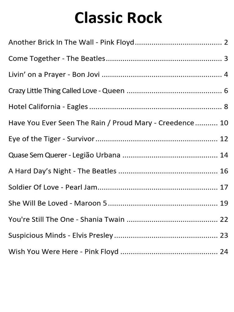 Classic Rock Song Lyrics Collection | PDF | Rock Music | Singles