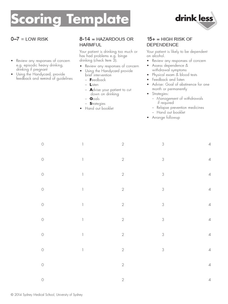 Alcohol Risk Assessment Scoring Template | PDF | Alcoholism | Health Care
