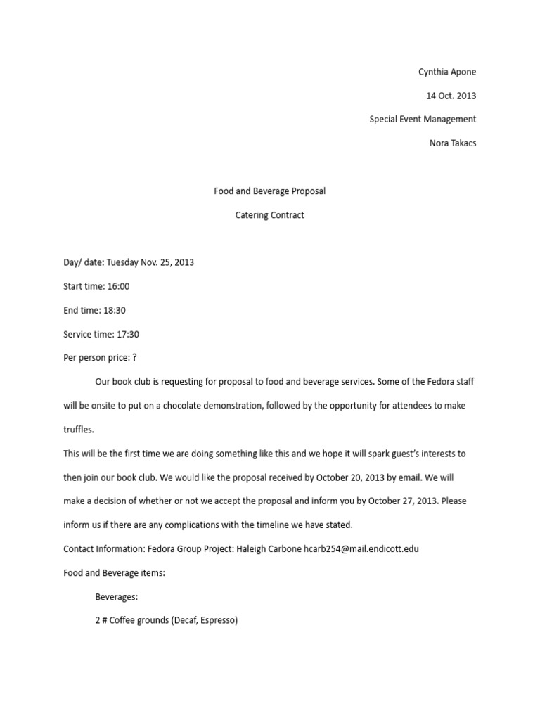 Food and Beverage Proposal | PDF | Chocolate | Drink