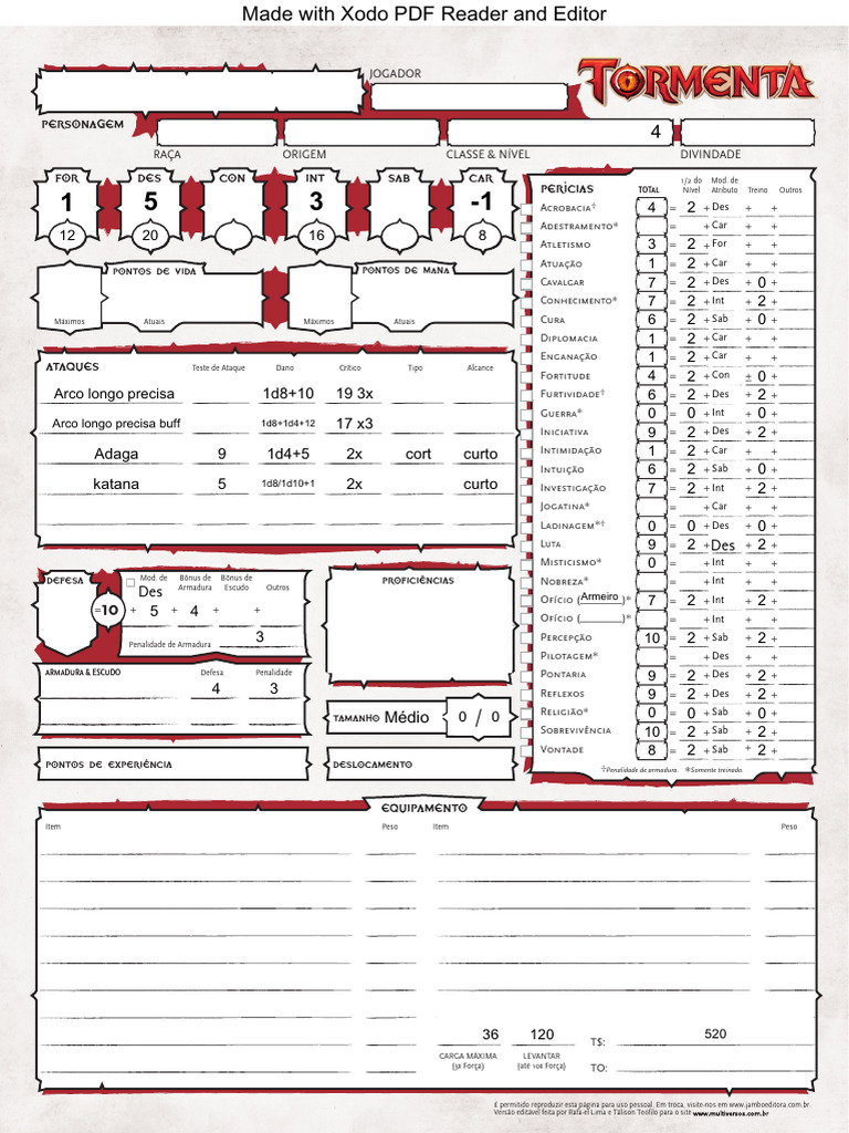 Ficha de Personagem para RPG | PDF