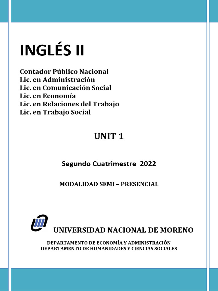 2022 2c Ingles II Unit 1deya Dhcs | PDF | Lingüística