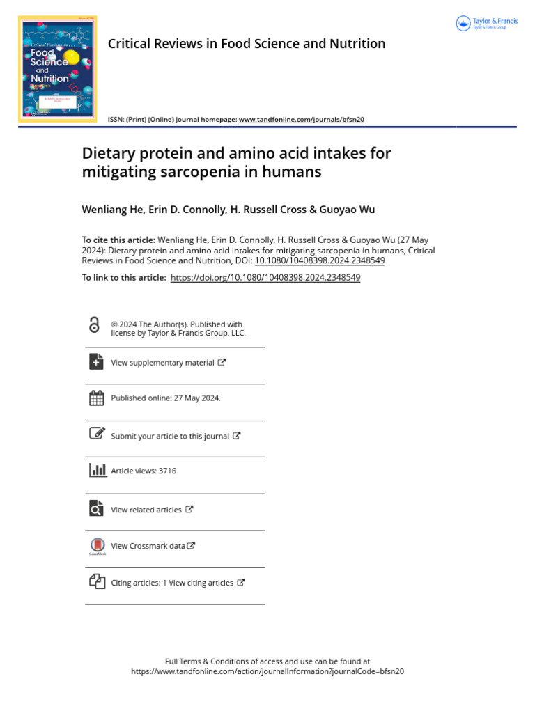 Dietary Protein and Amino Acid Intakes For Mitigating Sarcopenia in ...
