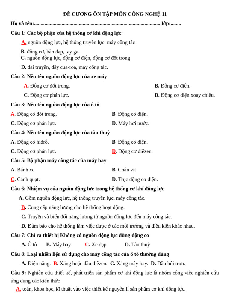 Đề Cương GK 2 cn11 | PDF