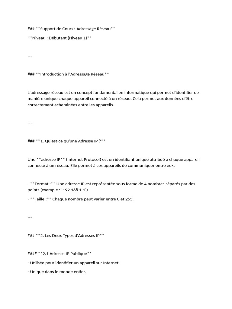 Introduction à l'Adressage Réseau | PDF | Adresse IP | Protocoles Internet