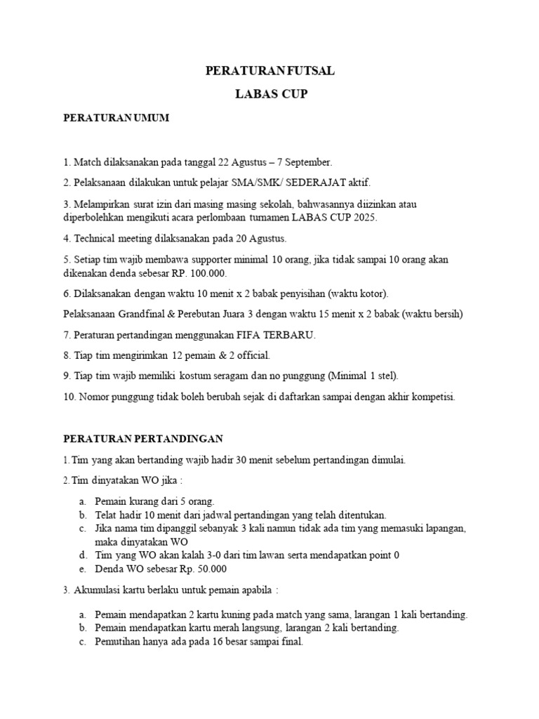 Peraturan Turnamen Labas Cup 2025 | PDF