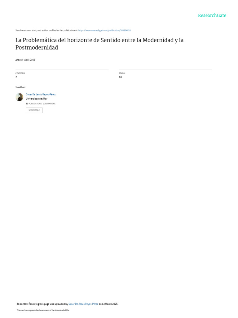 Modernidad y Postmodernidad: Crisis de Sentido | PDF | Verdad | Era de ...