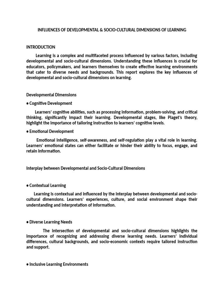 Developmental & Socio-Cultural Learning Factors | PDF | Constructivism ...