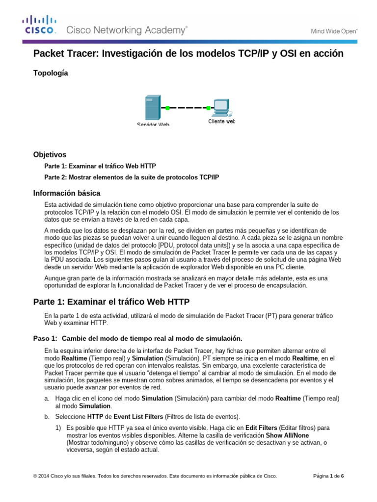 Simulación de TCP/IP y OSI en Packet Tracer | PDF | Protocolo de ...