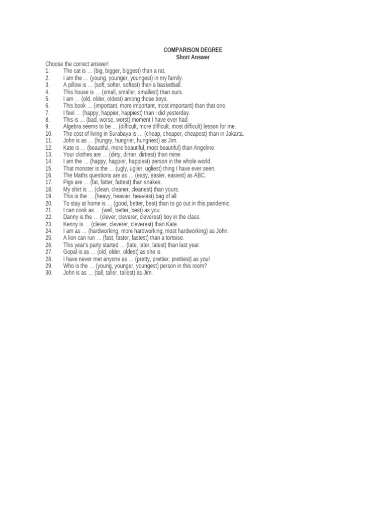 Adjective Comparison Worksheet | PDF