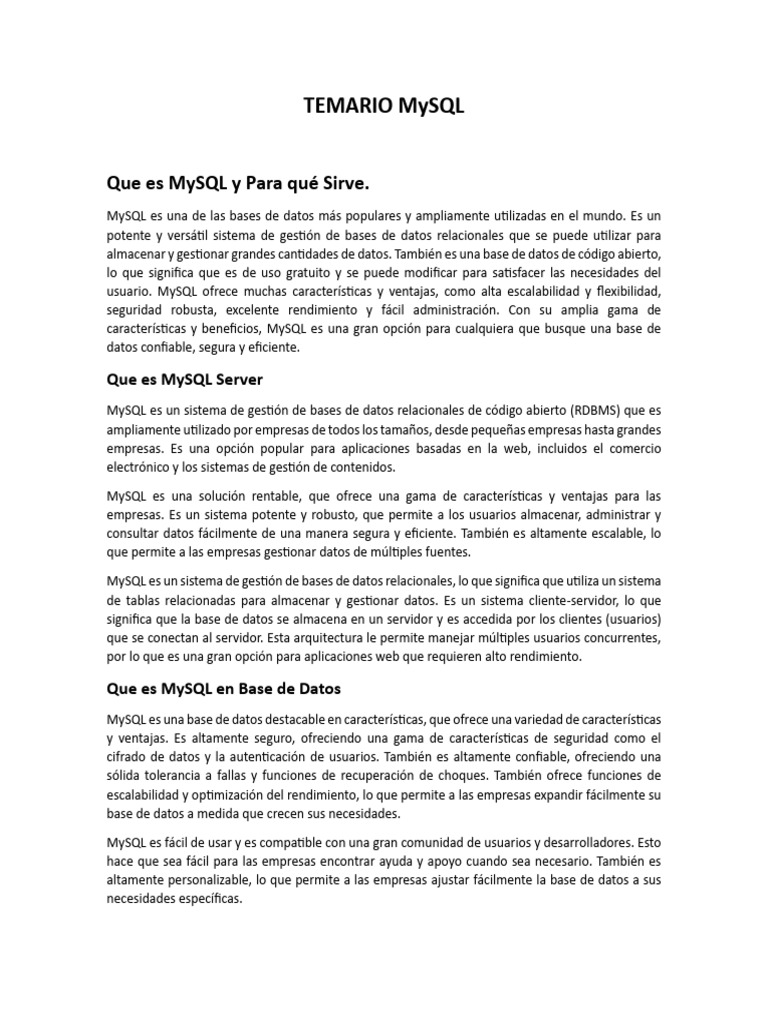 Guía Completa de MySQL y su Instalación | PDF | Mi sql | Bases de datos