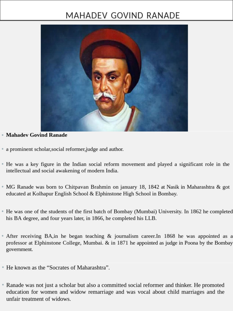 MG Ranade: Pioneer of Social Reform | PDF | Indian Religions