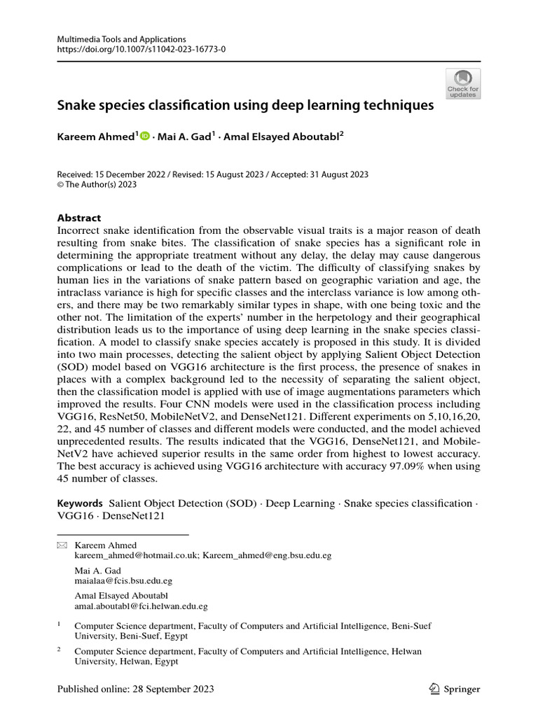 Snake Species Classification with Deep Learning | PDF | Deep Learning ...