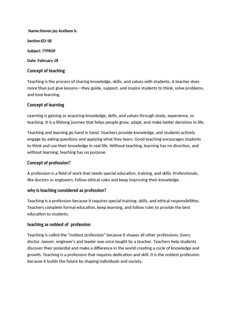 Teaching: The Noblest Profession Explained | PDF
