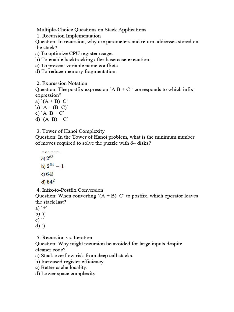 Stack Applications Questions | PDF | Algorithms And Data Structures ...