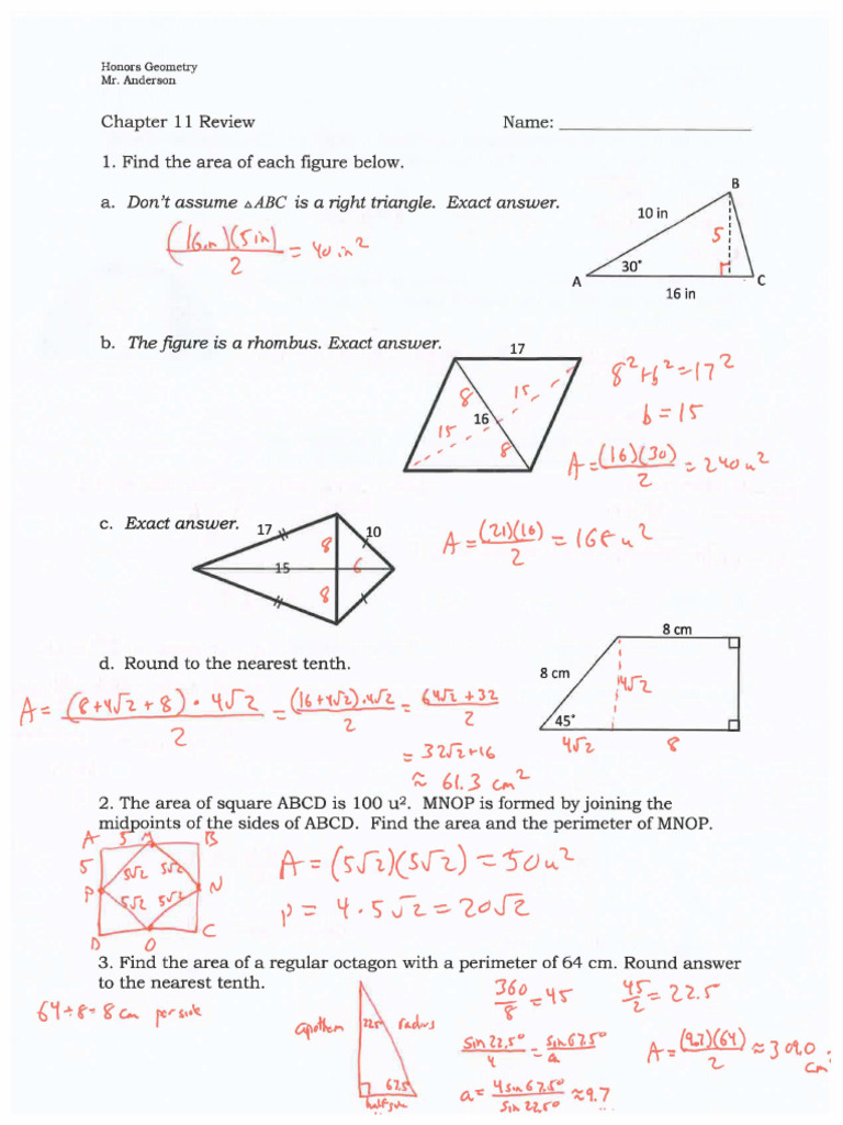 Honors Geometry Chapter 11 Review Guide | PDF | Elementary Mathematics ...