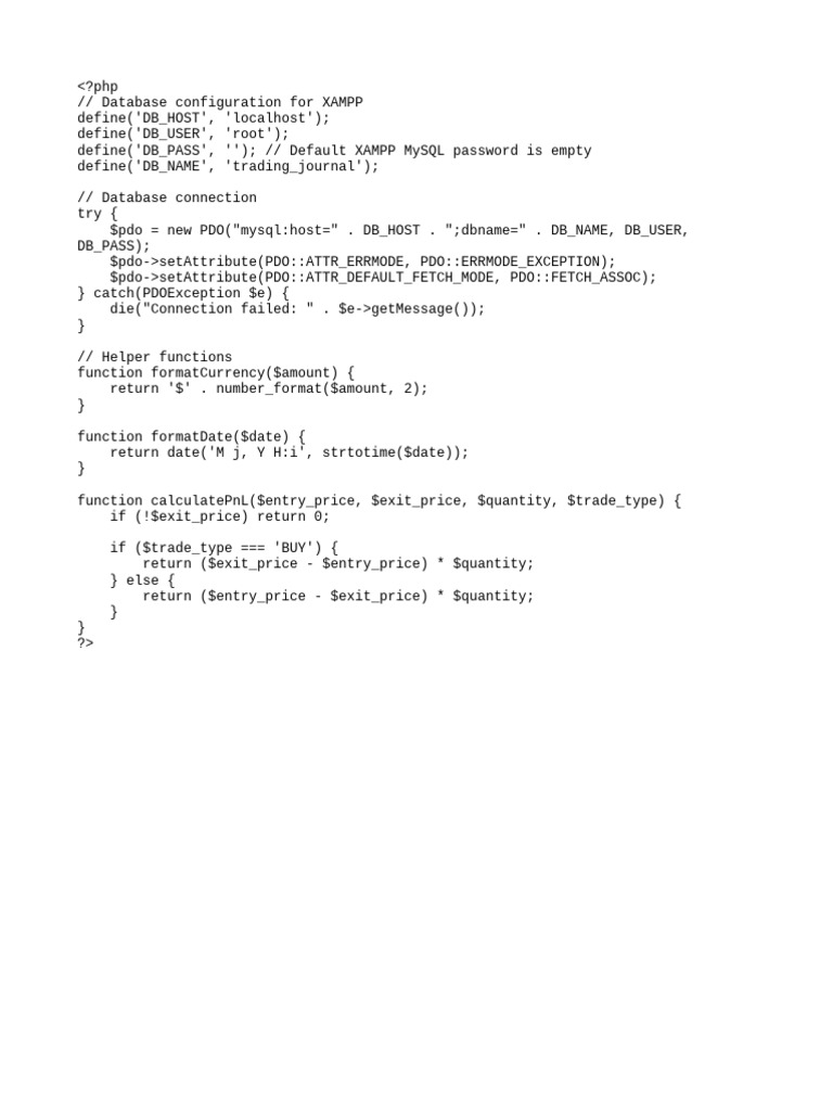 Trading Journal Config - PHP | PDF