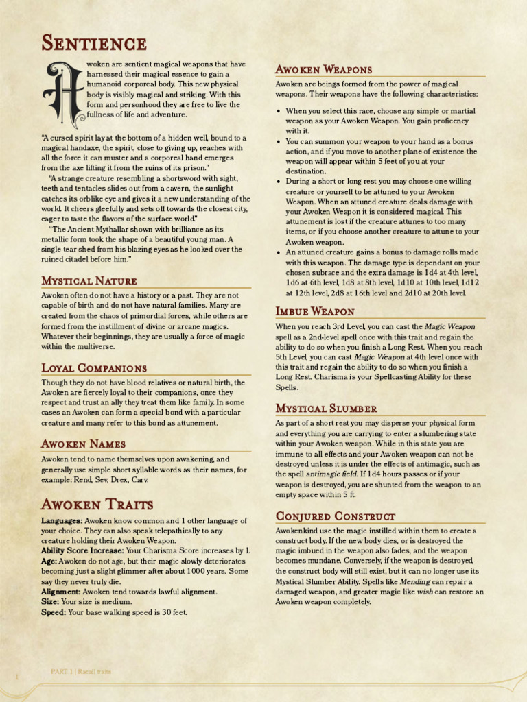 Awoken: Sentient Magical Weapons Guide | PDF | Dungeons & Dragons