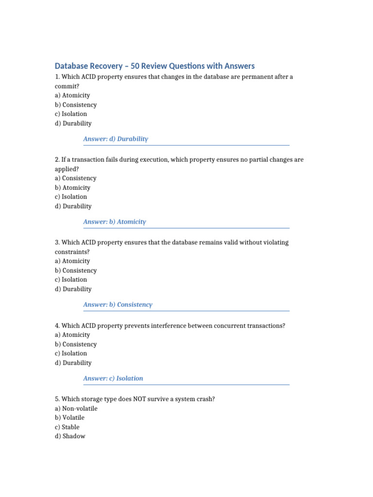 Database Recovery Q&A Guide | PDF | Acid | Information Retrieval