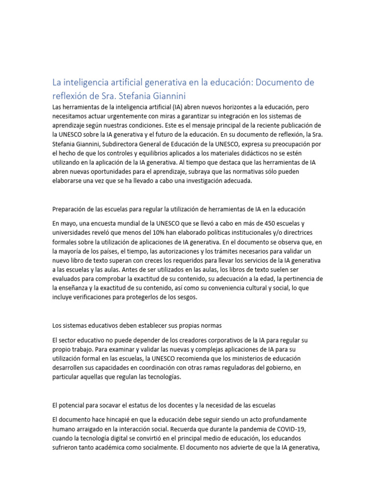 La Inteligencia Artificial Generativa en La Educación | PDF ...