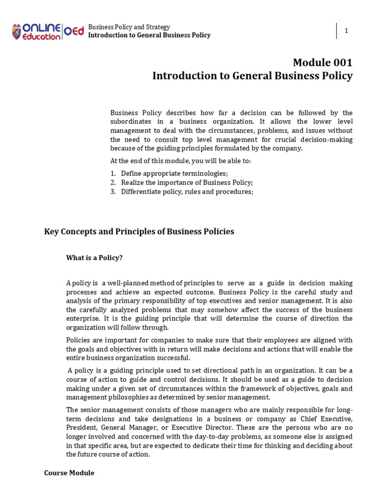 Understanding Business Policy Basics | PDF | Policy | Decision Making