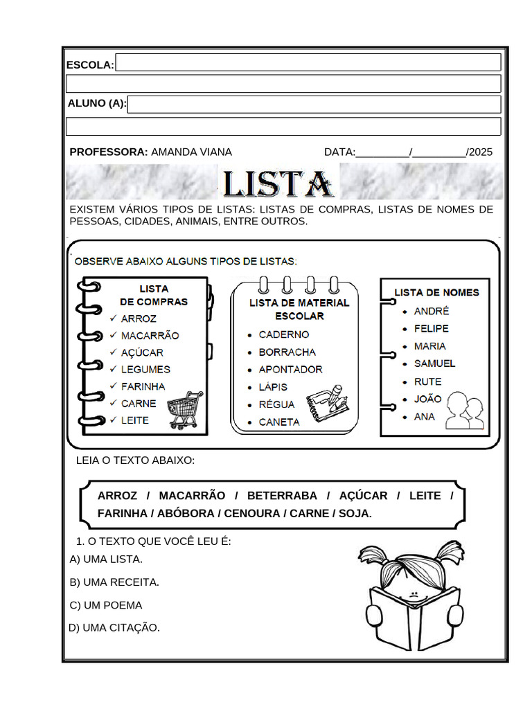 Atividades sobre Gênero Textual: Lista 1º Ano | PDF