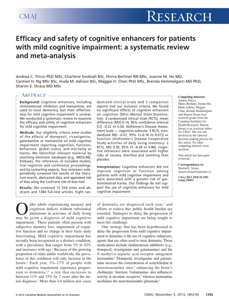 Efficacy of Cognitive Enhancers in MCI | PDF | Systematic Review ...