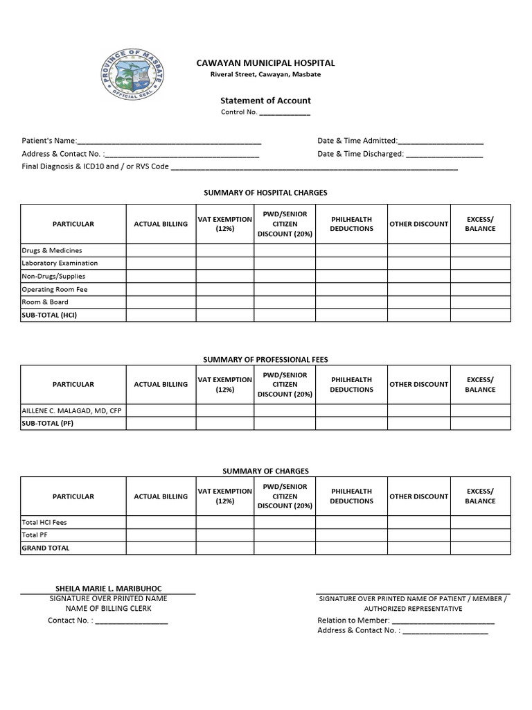 Hospital Billing Statement Template | PDF | Public Services | Medicine