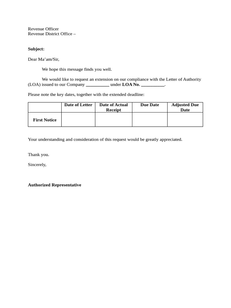 Request for Extension on LOA Compliance | PDF
