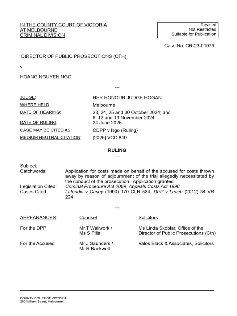Ruling on Costs in CDPP v Ngo | PDF | Prosecutor | Criminal Procedure ...